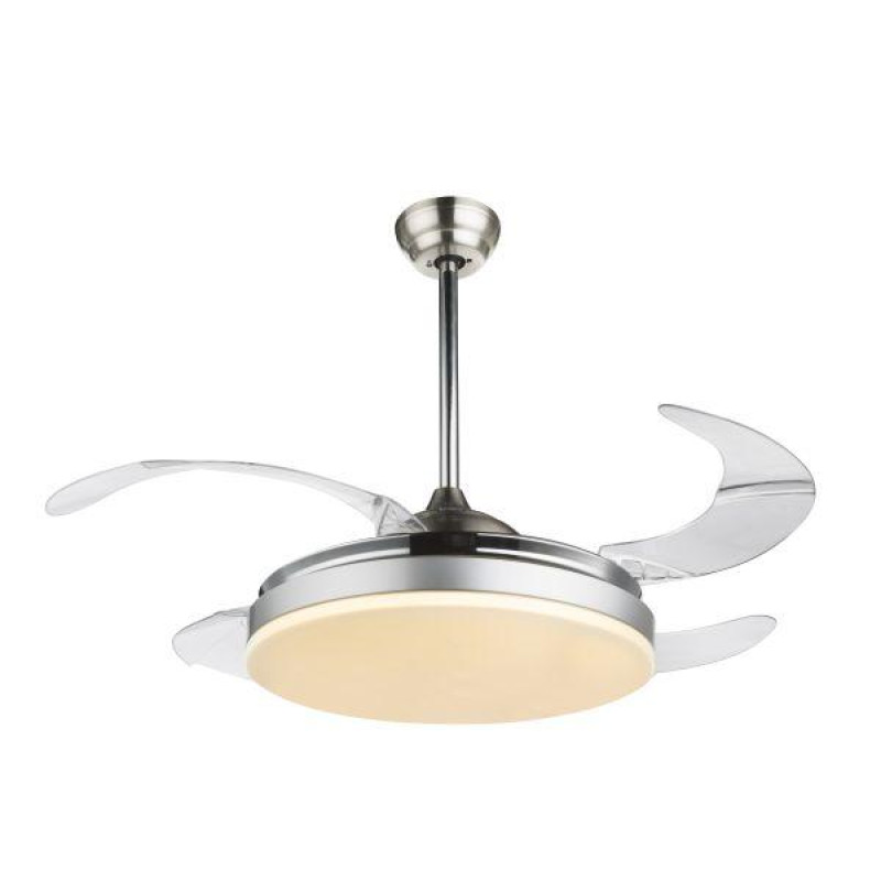Fan nickel matt, chrome, acrylic opal, acrylic translucent, Remote control, Color fixing, D:1000, H:650, incl. 1xLED 36W 230V, 3