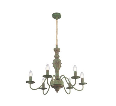 chandelier metal green ancient, D:610, H:1500, excl. 6xE14 40W 230V