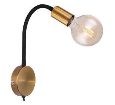 Wall light metal gold ancient, black, Switch, WxH:300x430, OH:300, excl. 1xE27 60W 230V
