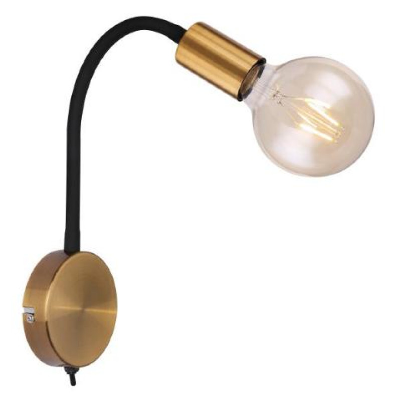 Wall light metal gold ancient, black, Switch, WxH:300x430, OH:300, excl. 1xE27 60W 230V